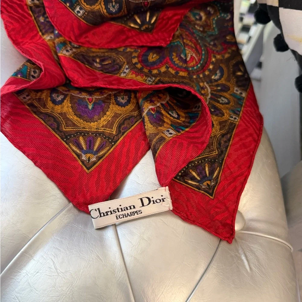 Christian Dior Red Patterned Scarf